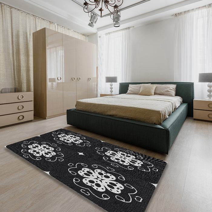 Machine Washable Transitional Black Rug in a Bedroom, wshpat2222