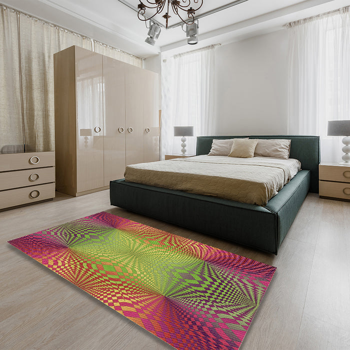 Patterned Pistachio Green Rug in a Bedroom, pat2223brn