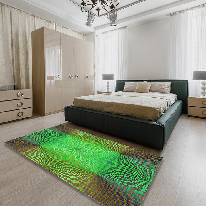 Patterned Neon Green Rug in a Bedroom, pat2223grn