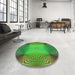 Round Patterned Neon Green Rug in a Office, pat2223grn