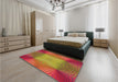 Patterned Crimson Red Rug in a Bedroom, pat2223org