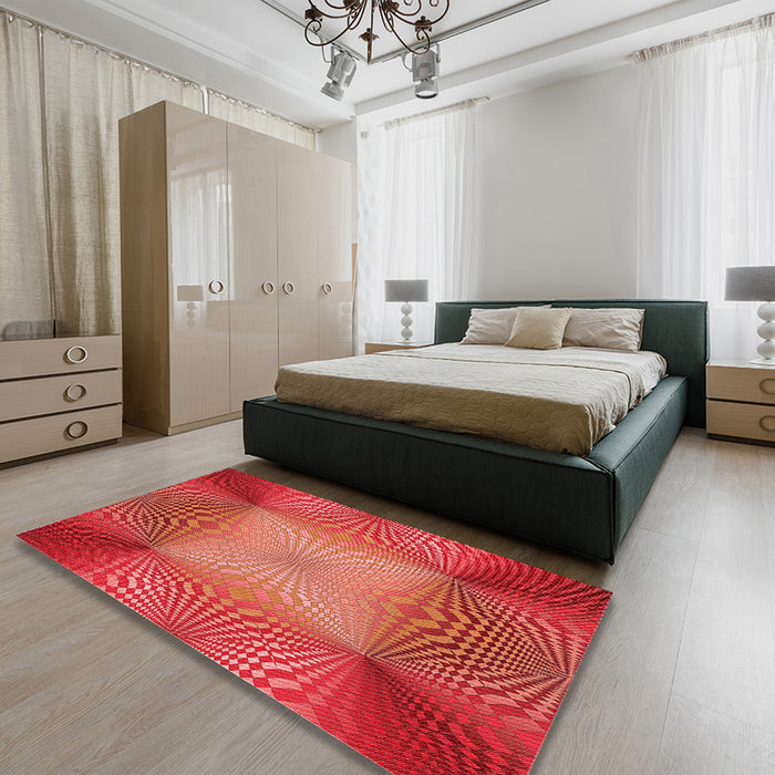 Patterned Red Rug in a Bedroom, pat2223rd