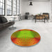 Round Patterned Red Rug in a Office, pat2223yw