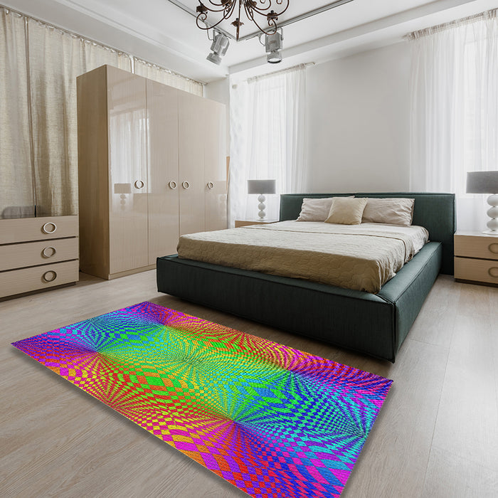 Patterned Violet Red Pink Modern Rug in a Bedroom, pat2223