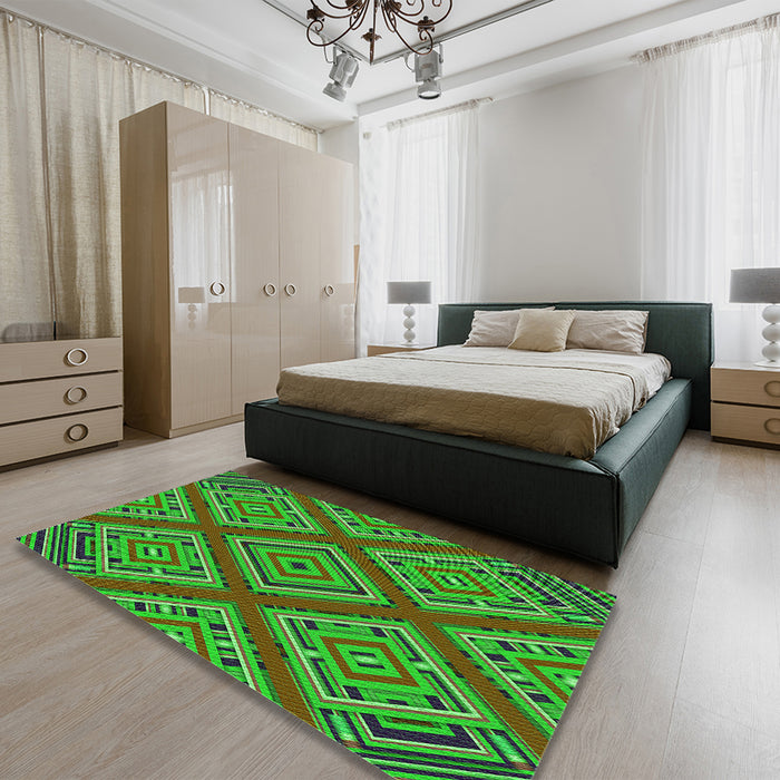 Patterned Lime Green Rug in a Bedroom, pat2224grn