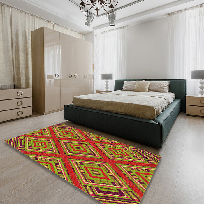 Patterned Pistachio Green Rug in a Bedroom, pat2224org
