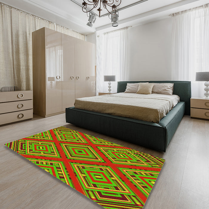 Patterned Green Rug in a Bedroom, pat2224yw