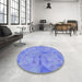 Round Patterned Denim Blue Rug in a Office, pat2225blu