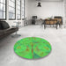 Round Patterned Neon Green Rug in a Office, pat2225grn