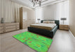 Patterned Neon Green Rug in a Bedroom, pat2225grn