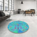 Round Patterned Blue Ivy Blue Rug in a Office, pat2225lblu