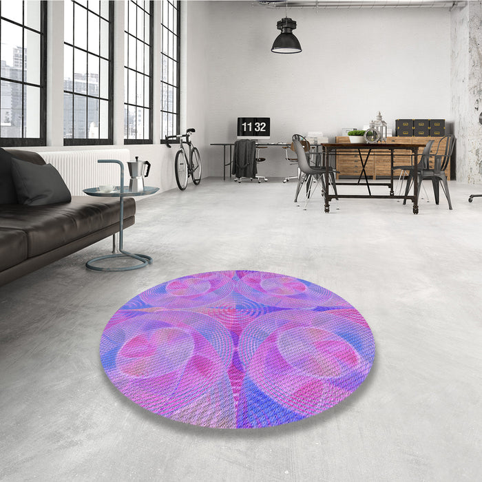 Round Patterned Bright Lilac Purple Rug in a Office, pat2225pur