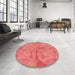 Round Patterned Red Rug in a Office, pat2225rd