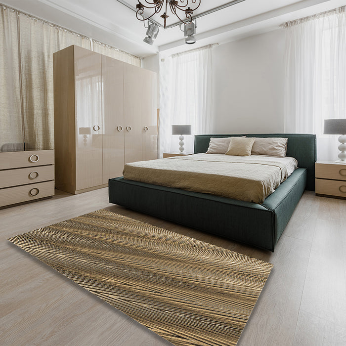 Patterned Metallic Gold Rug in a Bedroom, pat2226brn