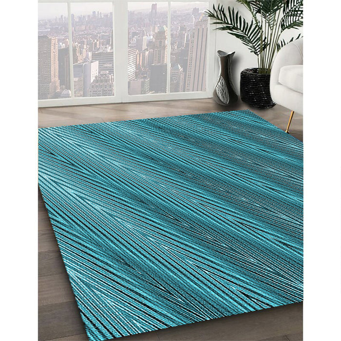 Machine Washable Transitional Bright Turquoise Blue Rug in a Family Room, wshpat2226lblu