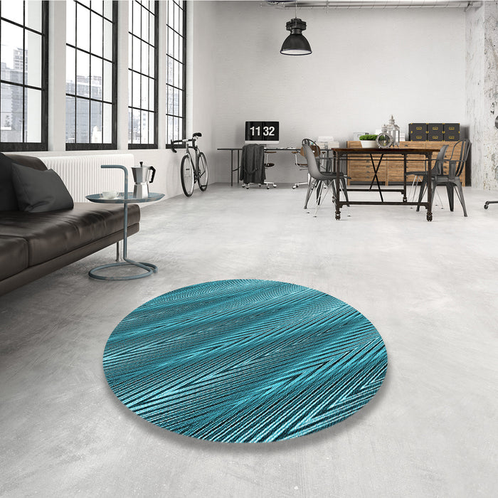 Round Patterned Bright Turquoise Blue Rug in a Office, pat2226lblu
