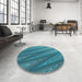 Round Patterned Bright Turquoise Blue Rug in a Office, pat2226lblu