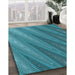 Patterned Bright Turquoise Blue Rug in Family Room, pat2226lblu