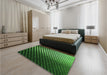 Patterned Dark Forest Green Rug in a Bedroom, pat2227grn