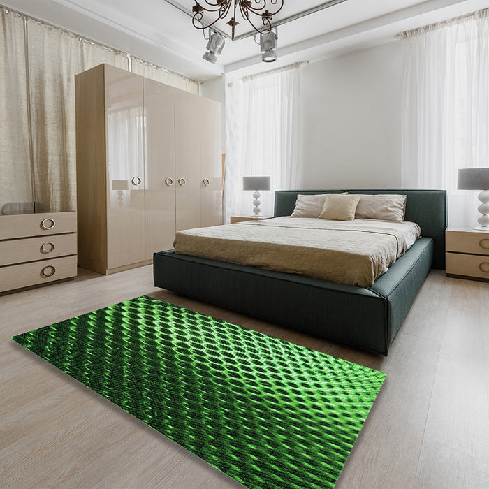 Patterned Dark Forest Green Rug in a Bedroom, pat2227grn