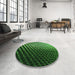 Round Patterned Dark Forest Green Rug in a Office, pat2227grn