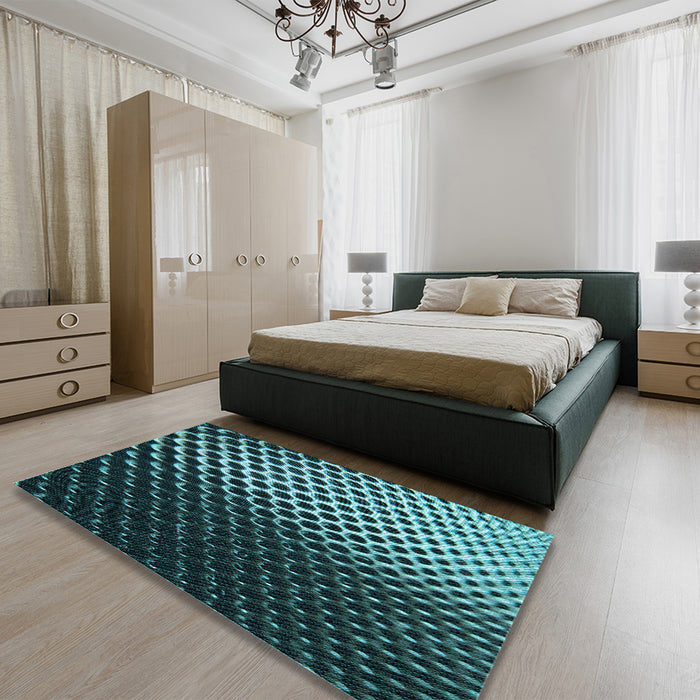 Patterned Deep Teal Green Rug in a Bedroom, pat2227lblu