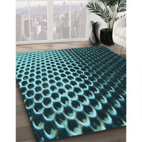 Patterned Deep Teal Green Rug, pat2227lblu