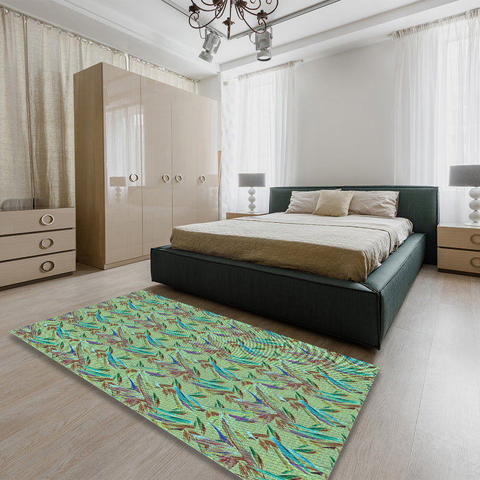 Round Machine Washable Transitional Green Rug in a Office, wshpat2229lblu