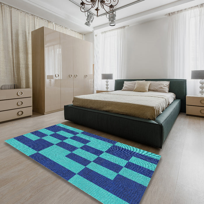 Machine Washable Transitional Blueberry Blue Rug in a Bedroom, wshpat222