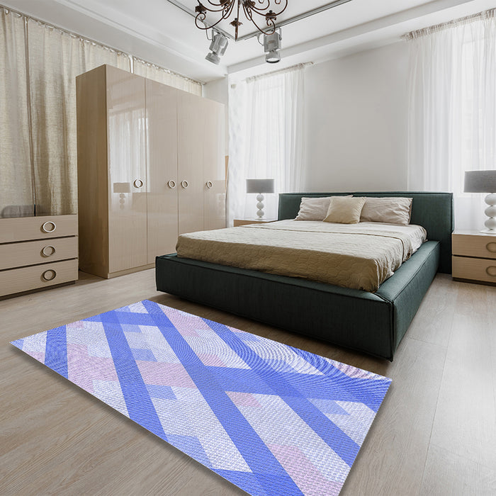 Patterned Sky Blue Rug in a Bedroom, pat223blu
