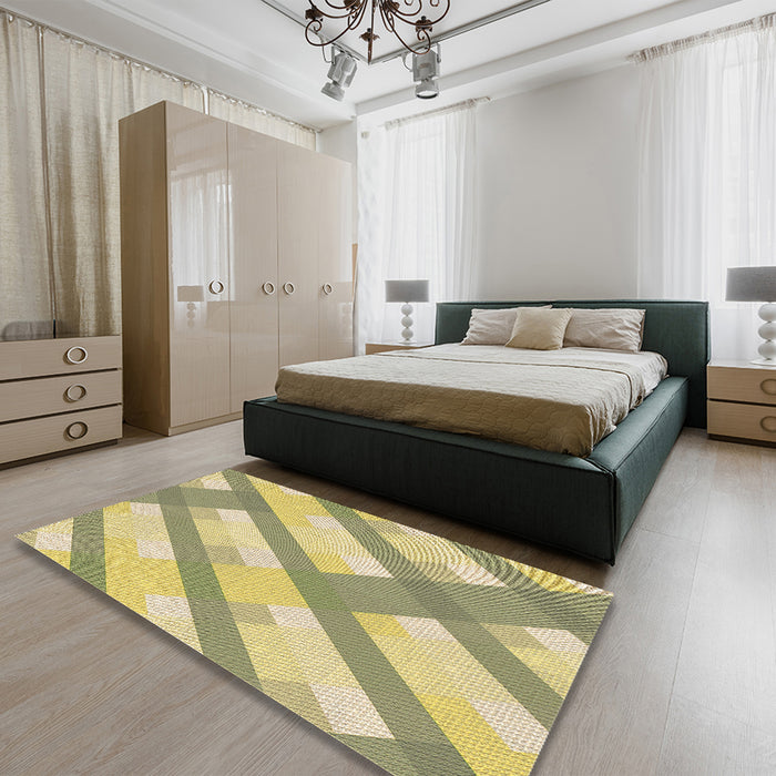 Patterned Brass Green Rug in a Bedroom, pat223brn
