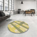 Round Patterned Brass Green Rug in a Office, pat223brn