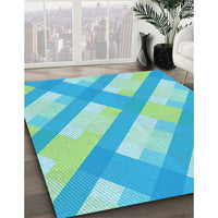 Patterned Dark Turquoise Green Rug, pat223lblu