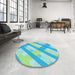 Round Patterned Dark Turquoise Green Rug in a Office, pat223lblu