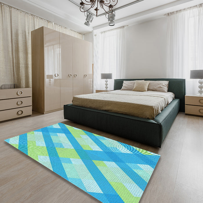 Patterned Dark Turquoise Green Rug in a Bedroom, pat223lblu