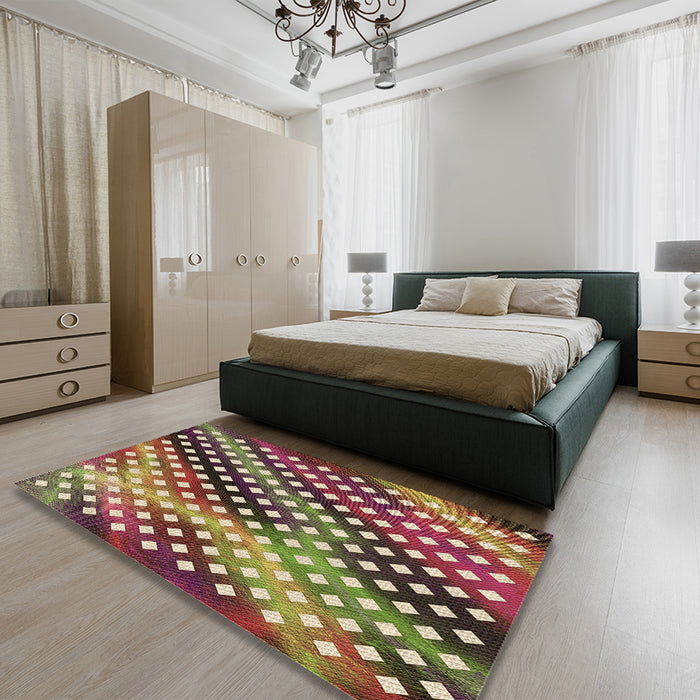 Patterned Brown Red Rug in a Bedroom, pat2230brn