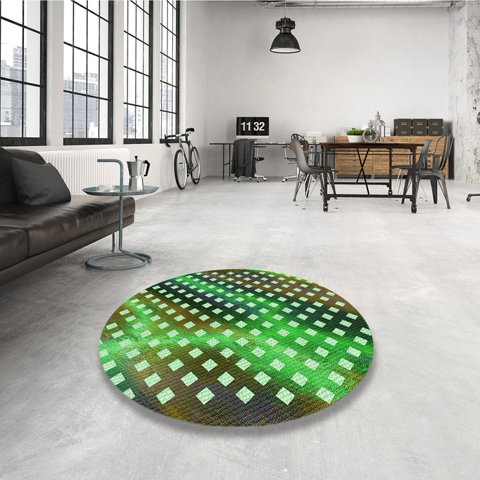 Round Patterned Army Green Rug in a Office, pat2230grn