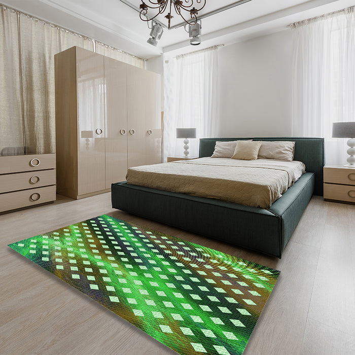Patterned Army Green Rug in a Bedroom, pat2230grn