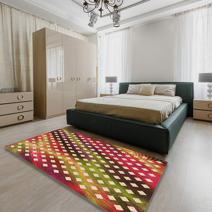 Patterned Metallic Gold Rug in a Bedroom, pat2230org