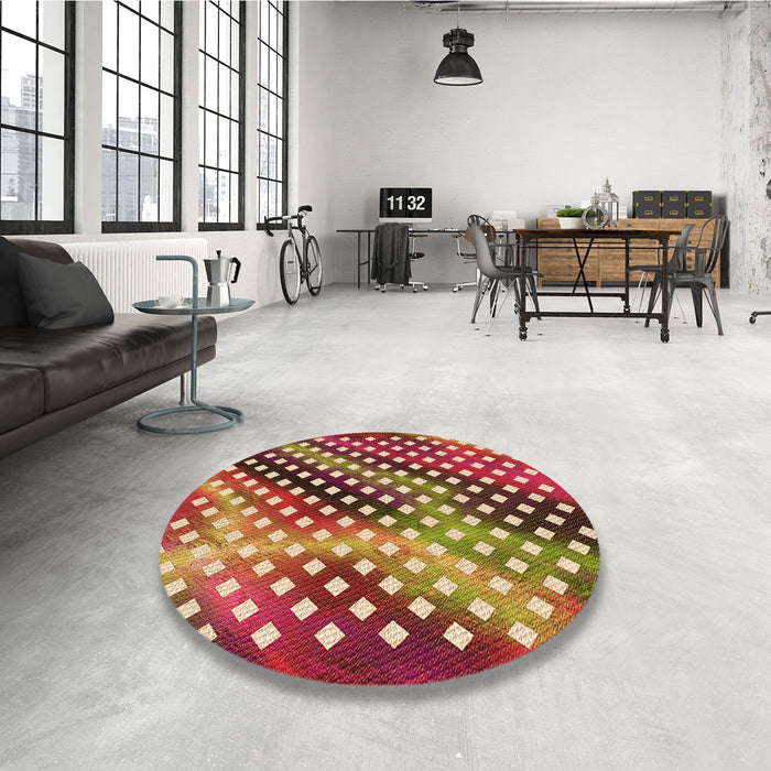 Round Patterned Metallic Gold Rug in a Office, pat2230org