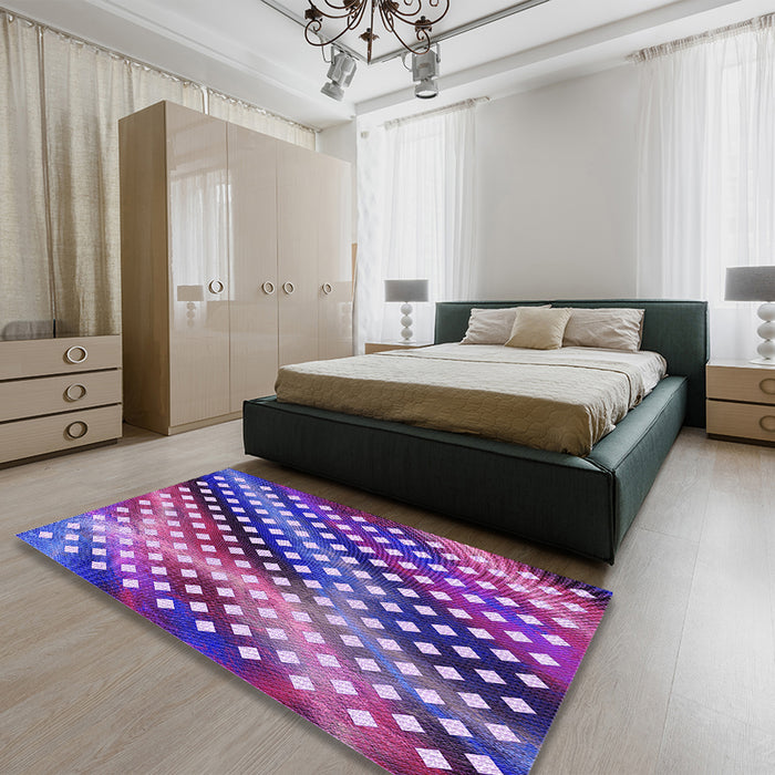 Patterned Bright Purple Rug in a Bedroom, pat2230pur