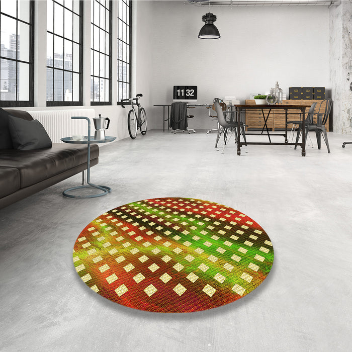 Round Patterned Green Rug in a Office, pat2230yw
