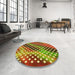 Round Patterned Green Rug in a Office, pat2230yw