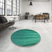Round Patterned Medium Teal Green Rug in a Office, pat2231lblu
