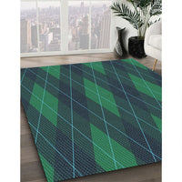 Patterned Dark Slate Grey Green Rug, pat2232lblu