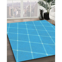 Patterned Bright Turquoise Blue Rug, pat2233lblu