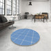 Round Machine Washable Transitional Bright Navy Blue Rug in a Office, wshpat2233