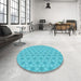 Round Patterned Dark Turquoise Green Rug in a Office, pat2235lblu