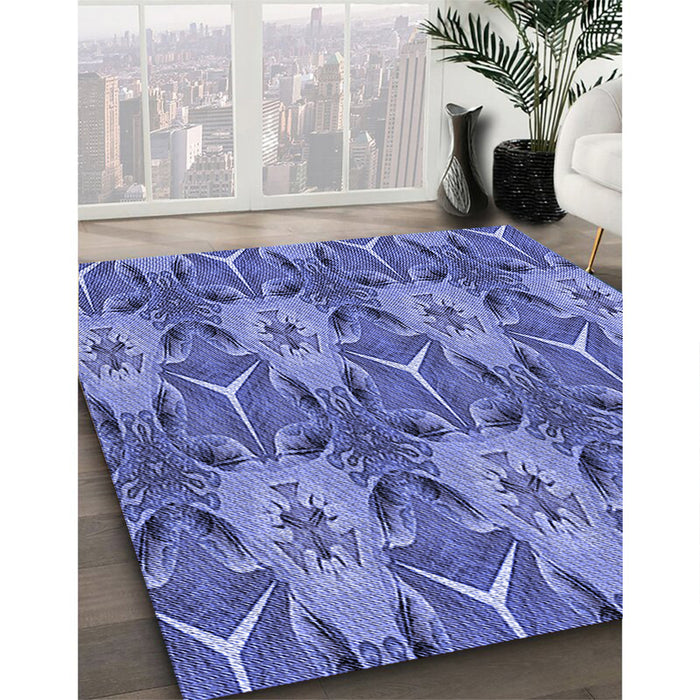 Patterned Sky Blue Rug in Family Room, pat2237blu
