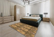 Patterned Saddle Brown Rug in a Bedroom, pat2237brn